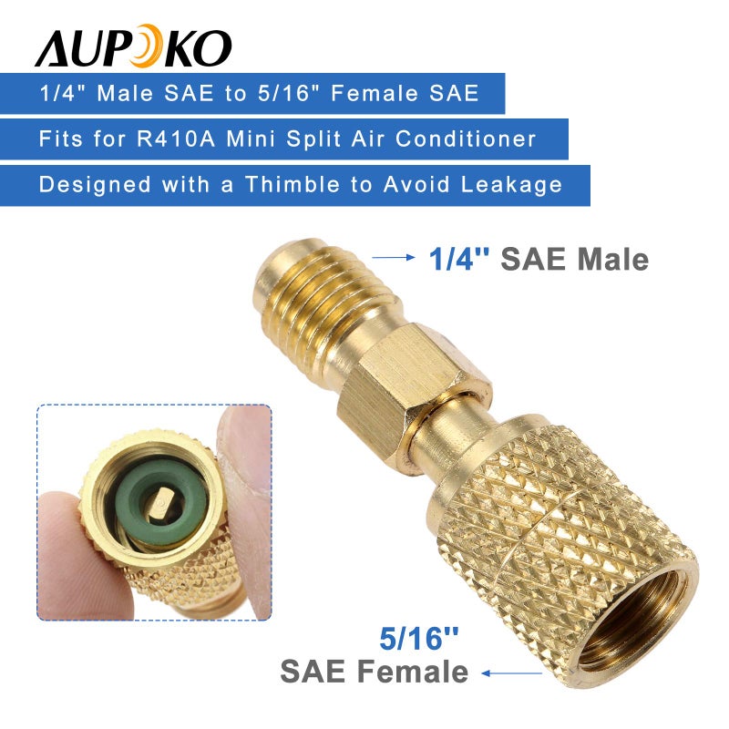 Aupoko مجموعة إعادة شحن فريون الثلاجة Aupoko A/C R134A مع 2 صمامات ثقب رصاصية، صنبور ثقب R134A، محول دوار مستقيم R410A، 2 محولات 1/4 بوصة مع قلب صمام - Image 3